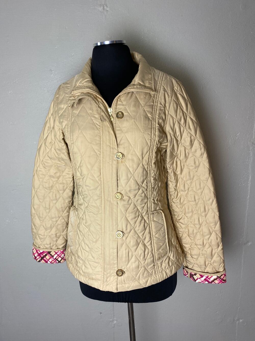 Lilly Pulitzer JACKET Womens 6 Beige QUILTED Belted BARN Coat Preppy